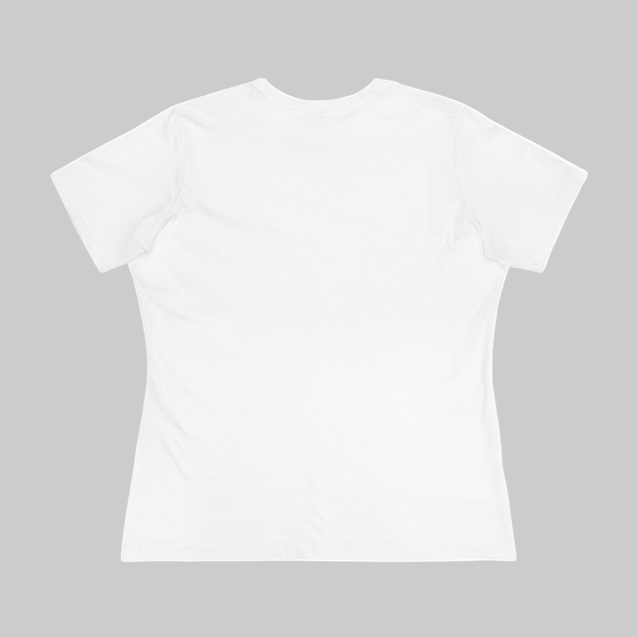 White Joie de vivre women’s cotton tee, Bella+Canvas 6400 back view.