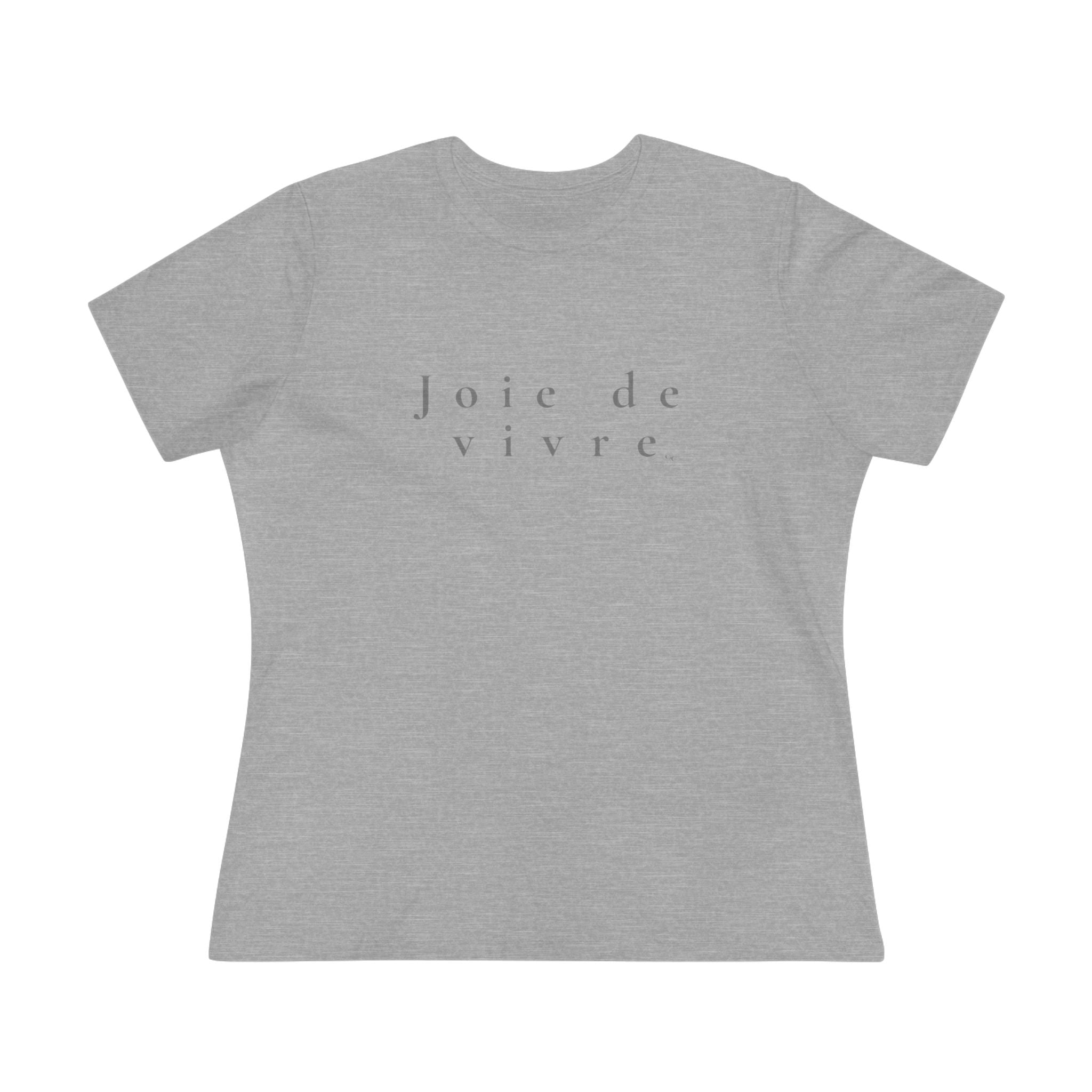Heather gray Joie de Vivre women’s cotton tee, Bella+Canvas 6400 front view on white background.