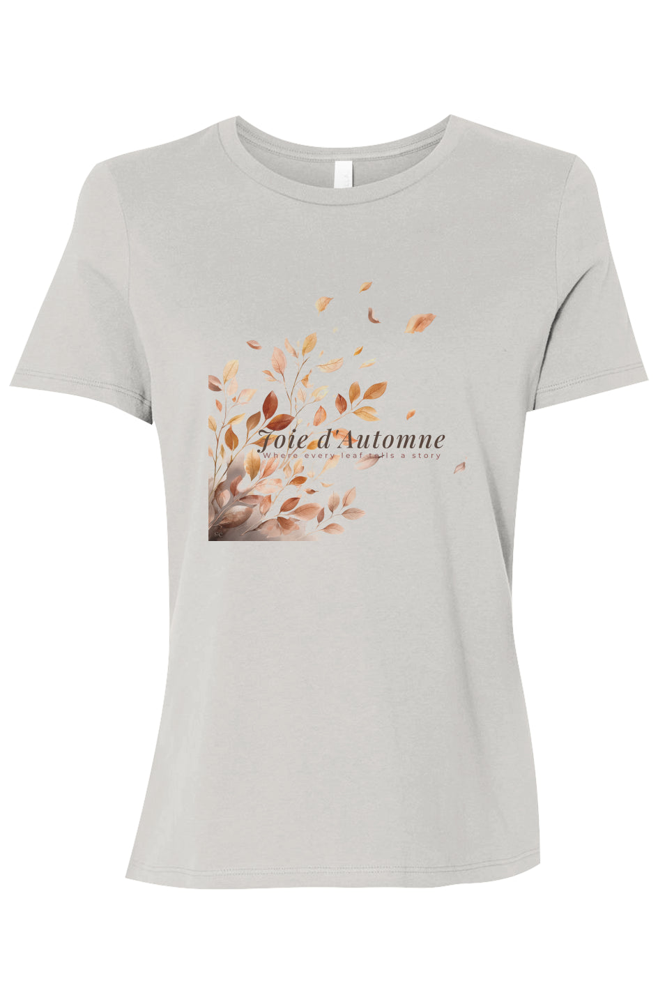 Joie d’Automne tee – Light Edition in vintage white, featuring a warm vineyard-inspired palette and autumn leaf design by Joie Studio.